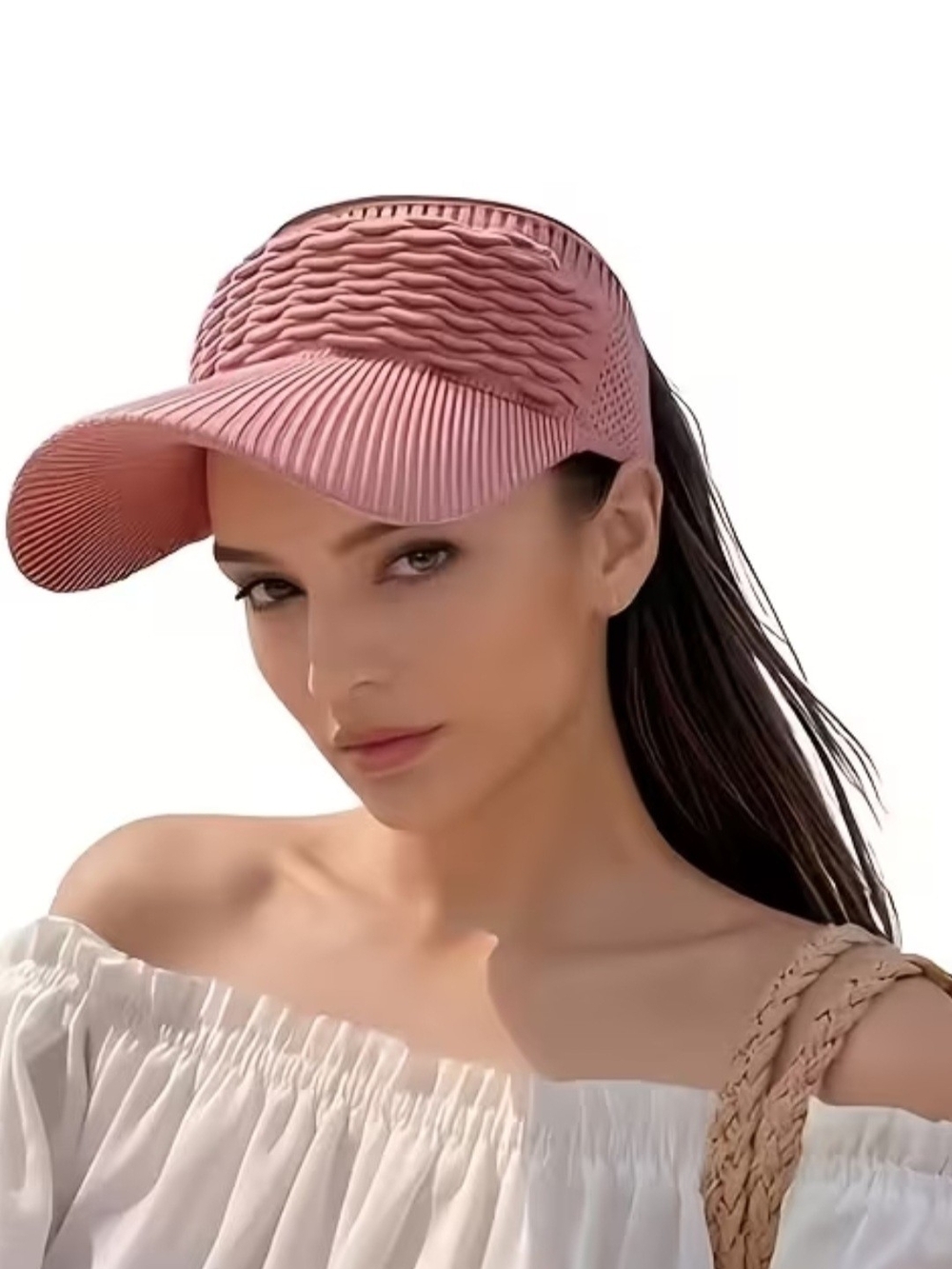 Pink Textured Sun Visor Cap - Women's Accessory